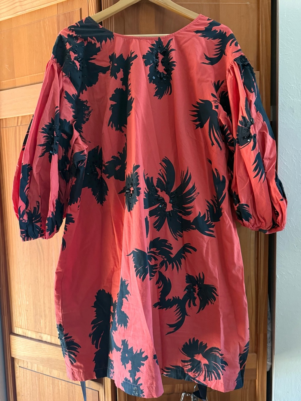 ATSU by Anthroplogie Coral Floral Puff-Sleeve Dress